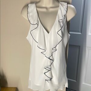 BCX sleeveless ruffle back lace cut out top